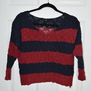 Red and Navy Knit Cropped Sweater